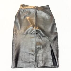 Babaton Black Faux Leather Front Slit A-Line Midi Skirt Side Zipper Size 6